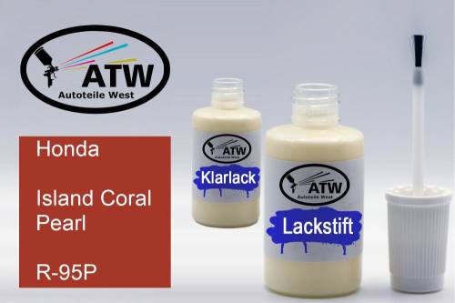 Honda, Island Coral Pearl, R-95P: 20ml Lackstift + 20ml Klarlack - Set, von ATW Autoteile West.